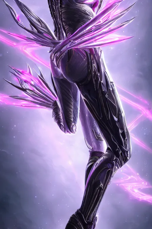 Image similar to galactic hyperdetailed elegant beautiful stunning giantess valkyr warframe goddess rear shot, sharp spines, sharp metal ears, smooth purple eyes, smooth fuschia skin, silver armor, bigger than galaxy, epic proportions, epic scale, epic size, warframe fanart, destiny, furry, dragon art, goddess art, giantess art, furaffinity, octane render