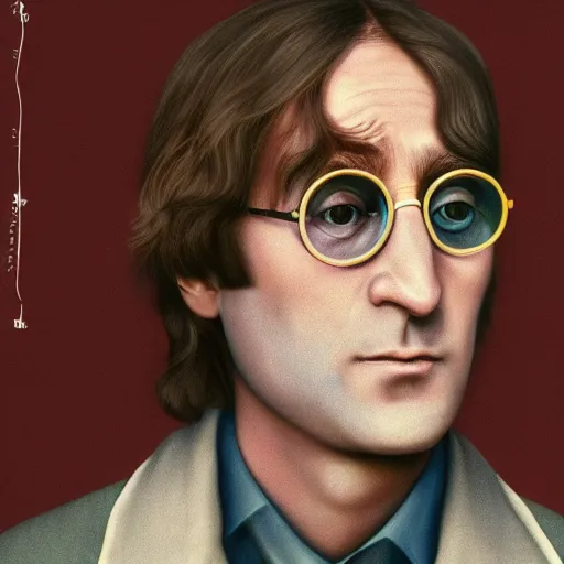 Image similar to John Lennon in a wes Anderson movie, HD, high resolution, hyper realistic, 4k, intricate detail
