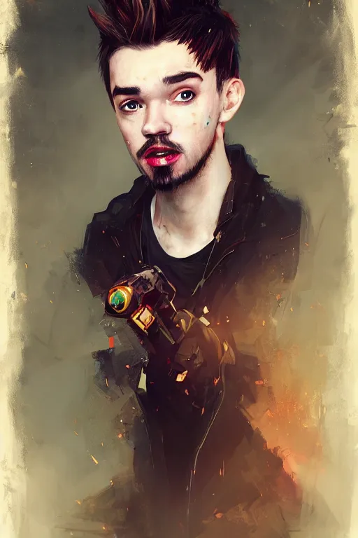 Prompt: a fancy portrait of the YouTuber jacksepticeye by Greg Rutkowski, Sung Choi, Mitchell Mohrhauser, Maciej Kuciara, Johnson Ting, Maxim Verehin, Peter Konig , mythical, 8k photorealistic, cinematic lighting, HD, high details, atmospheric,