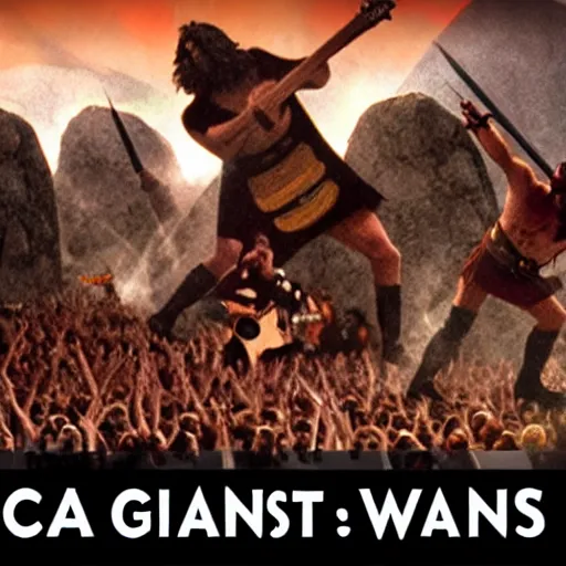 Image similar to rock giants at war, 3 0 0 style, cinematic, epic