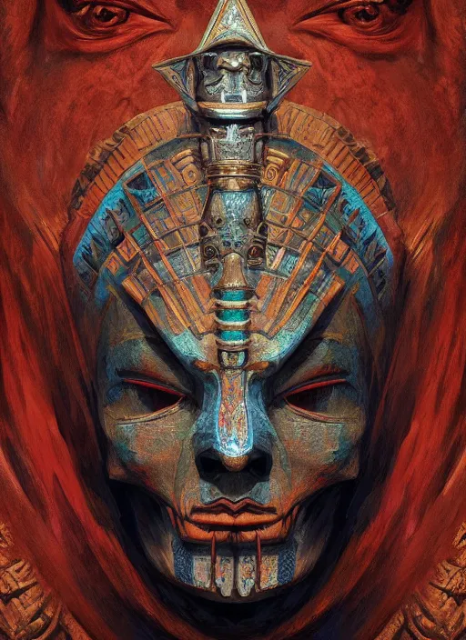 Prompt: digital _ painting _ of _ triangle head mayan god of death _ by _ filipe _ pagliuso _ and _ justin _ gerard _ symmetric _ fantasy _ highly _ detailed _ realistic _ intricate _ port