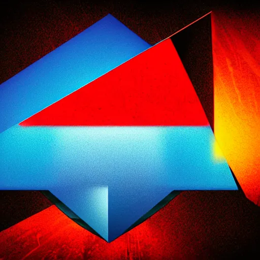 Image similar to a red, yellow and blue logo on a black background, digital art by kamal ud - din behzad, cg society, symbolism, apocalypse art, angular, 3 d