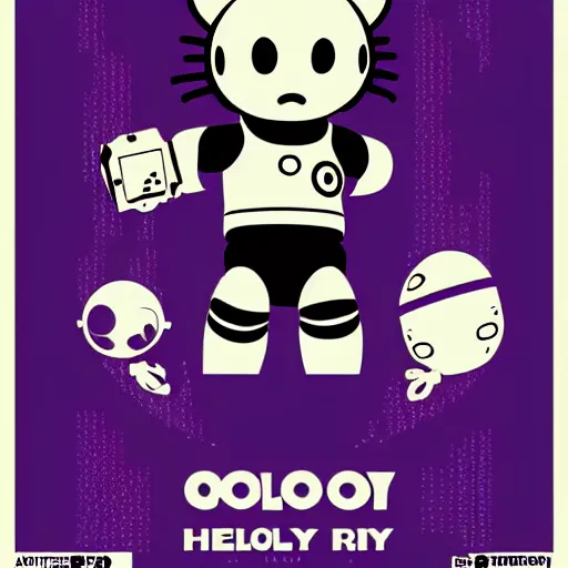 Prompt: criterion collection Poster art for the film Robo Hello Kitty Astro boy goes to Space sticker design vector