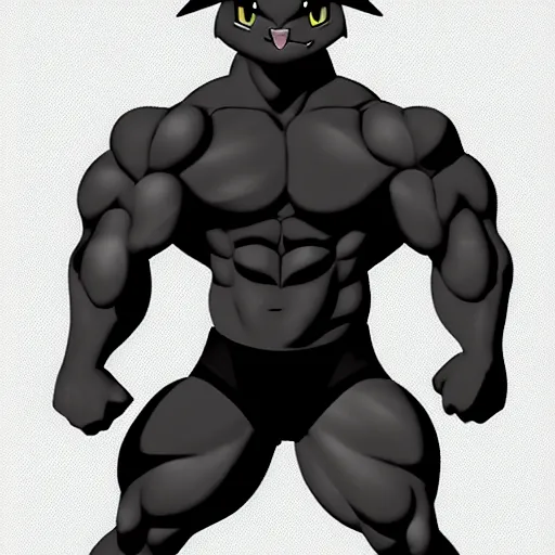 Prompt: muscular black pokemon, digital painting, aesthetic, minimalistic design, artstation