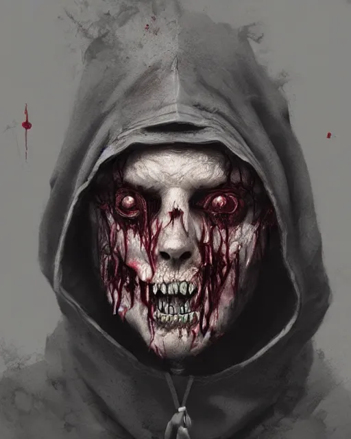 Image similar to hyper realistic photo portrait zombie with hoodie cinematic, greg rutkowski, james gurney, mignola, craig mullins, brom