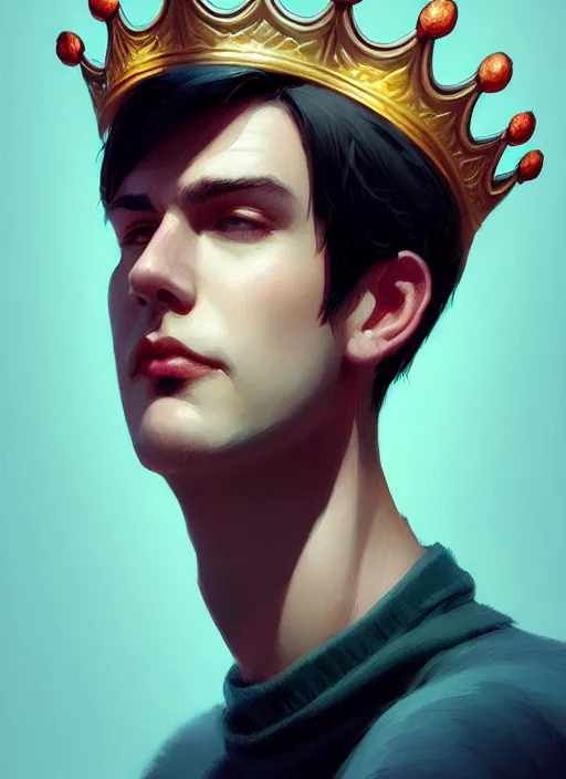 Image similar to portrait of jughead jones, wearing a crown, eyes closed, intricate, elegant, glowing lights, highly detailed, digital painting, artstation, concept art, smooth, sharp focus, illustration, art by wlop, mars ravelo and greg rutkowski