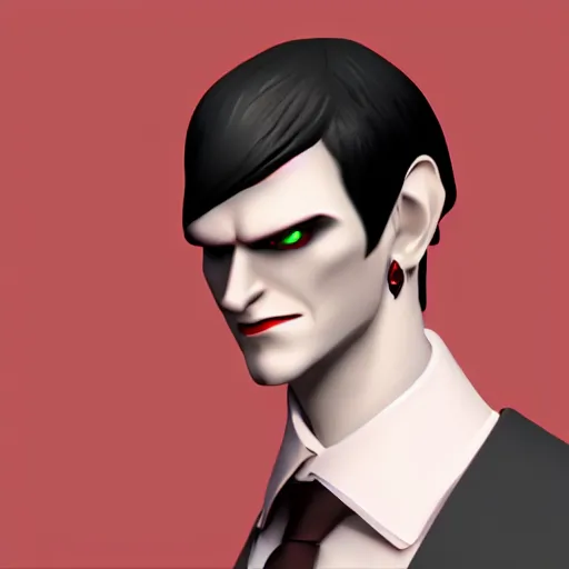 Prompt: a pale vampire, male, mid - 3 0 s, long black hair, clean shaven, dressed formally in red and black, highly detailed, concept art, smooth, sharp focus, unreal engine 5, 8 k.