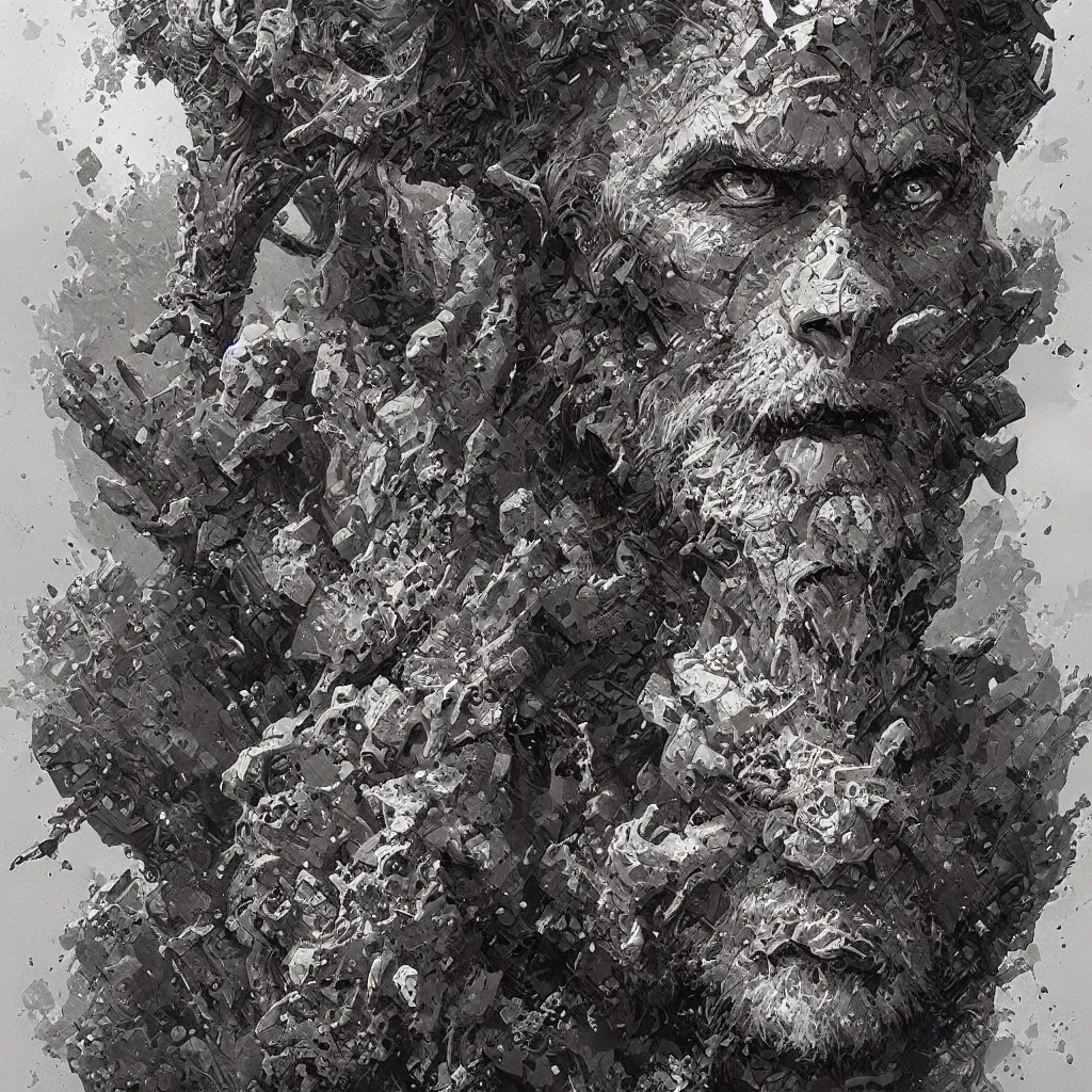 Image similar to steve from minecraft, character portrait, concept art, intricate details, highly detailed by greg rutkowski, michael whelan and gustave dore