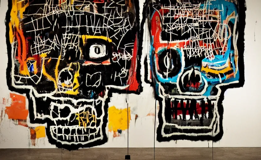 Image similar to photograph of basquiat skull machine perfect composition masterpiece dramatic lighting