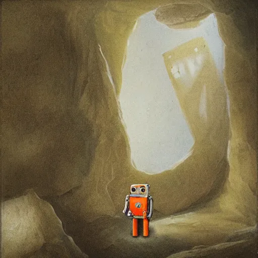 Image similar to a robot finding a cave leading to amsterdam