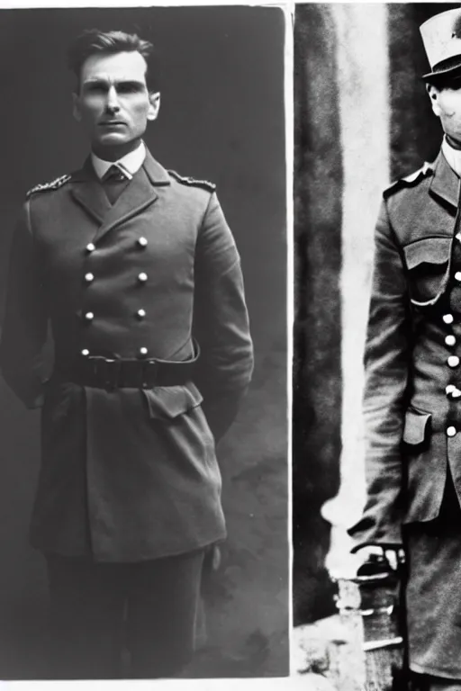 Image similar to patrick bateman as a french general during ww 1, black and white photography