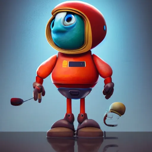 Prompt: full body portrait of a round robot wearing beret, painting a canvas, big head, high detail, beautiful light, depth of field, sharp focus, clean design, 4 k, pixar, colorful, octane render