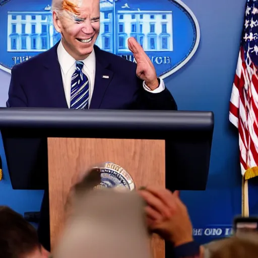 Prompt: the dude abides with joe biden in the press briefing room