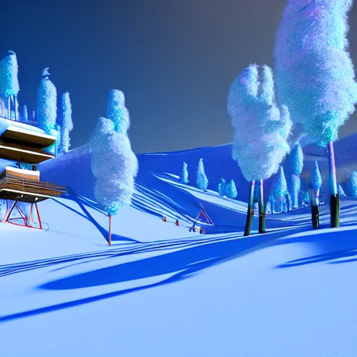 Image similar to : psychedelic ski resort, architectural plans hyper - realistic, detailed, render by c 4 d octane, unreal engine, 8 k 3 d render ray traceing