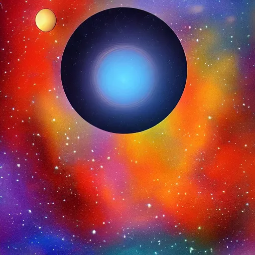 Image similar to planet with many moons, digital art, space