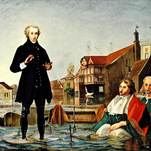 Image similar to Johann Wolfgang von Goethe visiting a flooded german town