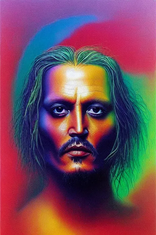 Image similar to portrait of johnny depp colourful shiny beautiful harmony painting by zdzisław beksinski