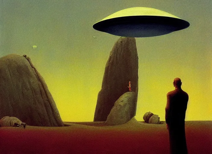 Image similar to painting of a ufo cult, science fiction, Edward Hopper and James Gilleard, Zdzislaw Beksinski, highly detailed, cinematic, rule of thirds