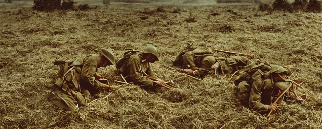 Prompt: battle of the somme with spaghetti, canon 5 0 mm, kodachrome, in the style of wes anderson, retro