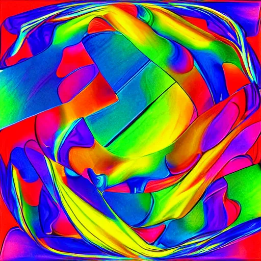 Image similar to a liquid sculpture, large geometric, complementary colors, digital art