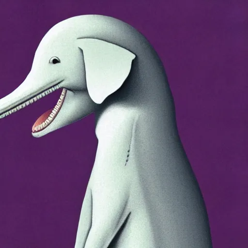 Image similar to An anthropomorphic grey dolphin wearing a white lab-coat, digital painting, close-up