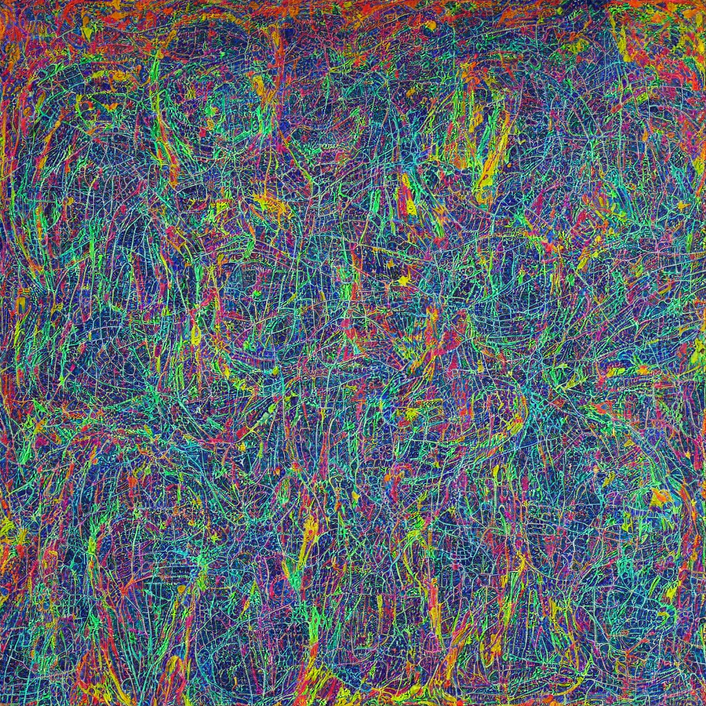 Image similar to two human figures anxiety, smiling, abstract, maya bloch artwork, ivan plusch artwork, cryptic, lines, stipple, dots, abstract, geometry, splotch, concrete, color tearing, uranium, acrylic, neon, pitch bending, faceless people, dark, ominous, eerie, minimal, points, technical, painting