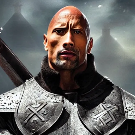 Image similar to dwayne johnson as a templar knight