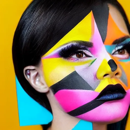 Image similar to a photo of a person wearing colorful geometric makeup