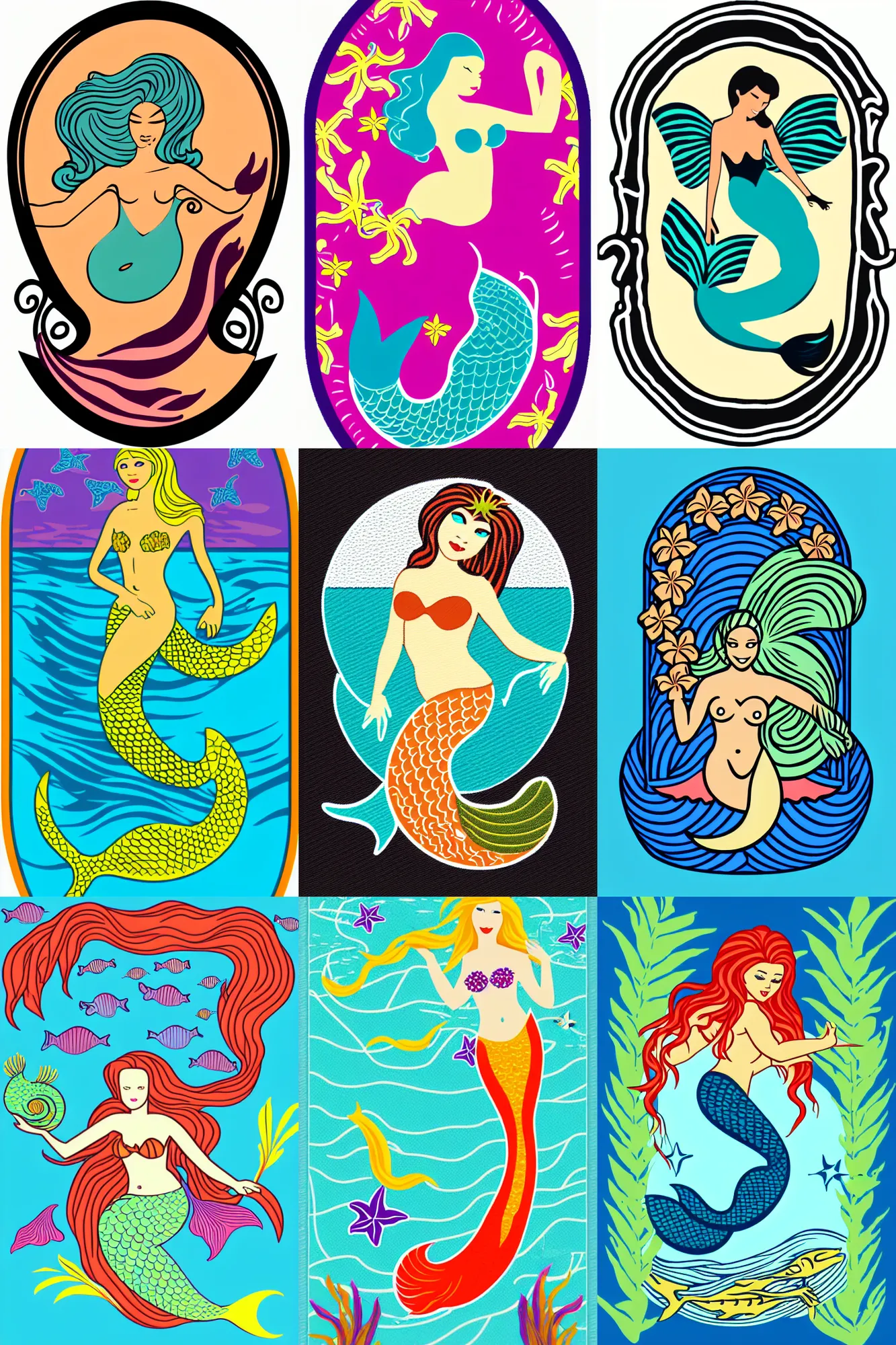 Prompt: vector patch logo of mermaid, hawaiian art