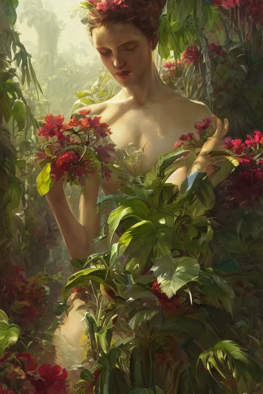 Image similar to ultra realistic illustration, banana plants drawing and flowers, elegant, highly detailed, digital painting, concept art, smooth, sharp focus, illustration, art by greg rutkowski mucha