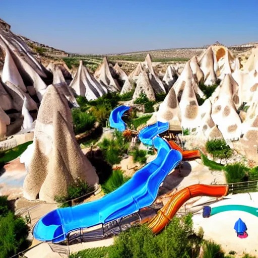 Prompt: cappadocia waterpark with water slides