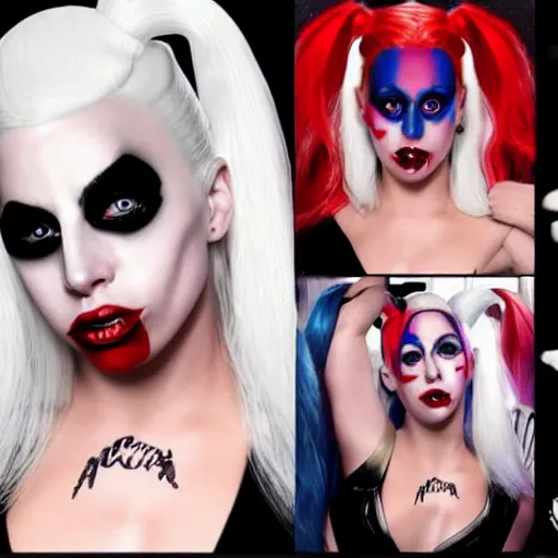 Image similar to Lady Gaga as Harley Quinn hyper realistic 4K quality