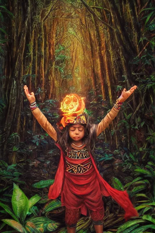 Image similar to photorealistic photo of an aztec sorcerer casting a powerful spell in a dark forest, by lilia alvarado, lilia alvarado art,