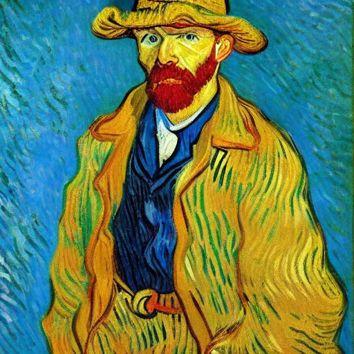 Prompt: Portrait painting of Vincent Van Gogh cosplaying as Gal Godot Wonder Woman by Claude Monet, original Post Impressionist art