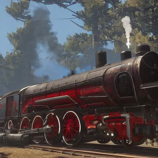 Image similar to futuristic sleek steam locomotive in red dead redemption 2