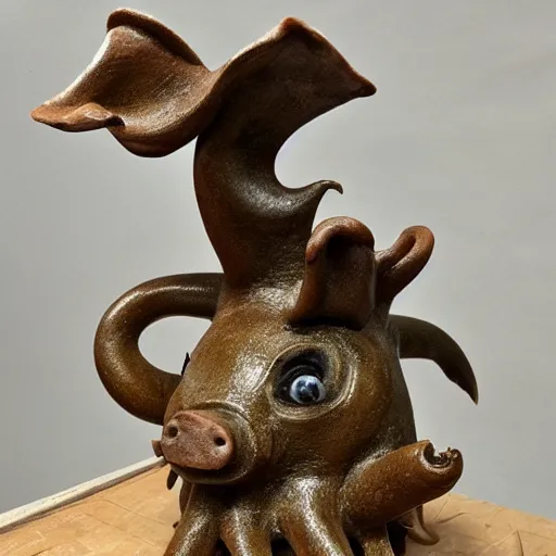 Image similar to sculpture of a pig - octopus, work in progress