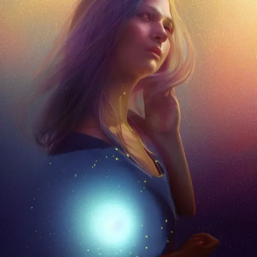 Image similar to beautiful uncertainty, sharp focus, intricate, elegant, digital painting, artstation, matte, highly detailed, concept art, illustration, volumetric lighting, gold and blue and pink color scheme, bokeh light, art by greg olsen and liz lemon swindle