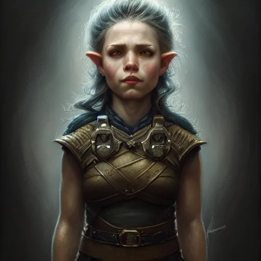 Prompt: portrait of a beautiful cute strong brave realistic! female gnome engineer, textured black undercut hair, d & d, micro detail, intricate, elegant, highly detailed, centered, rule of thirds, artstation, sharp focus, illustration, artgerm, tomasz alen kopera, donato giancola, wlop
