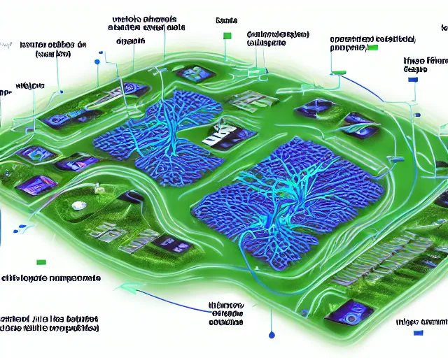 Prompt: a scientific diagram of biological nanotechnology constructed of cells, organelles, wires, and computer chips