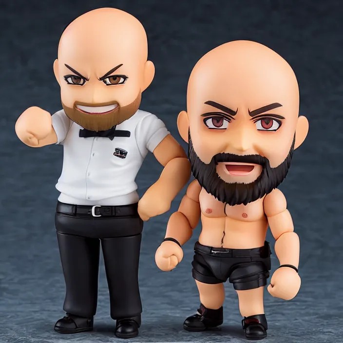 Prompt: boxer andrew tate bald with beard, an anime nendoroid of boxer andrew tate bald with beard, figurine, detailed product photo