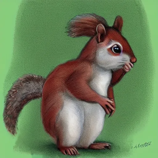 Image similar to a cute squirrel whit fluffy fur drawn concept art