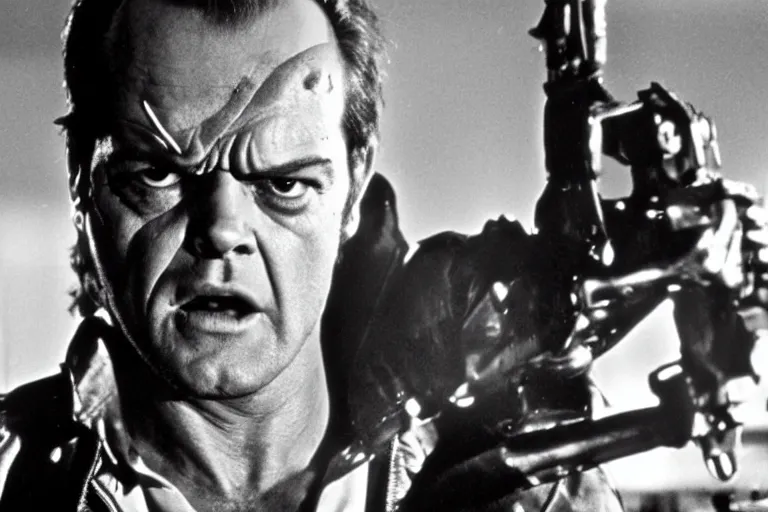 Prompt: Jack Nicholson plays Terminator, still from the film