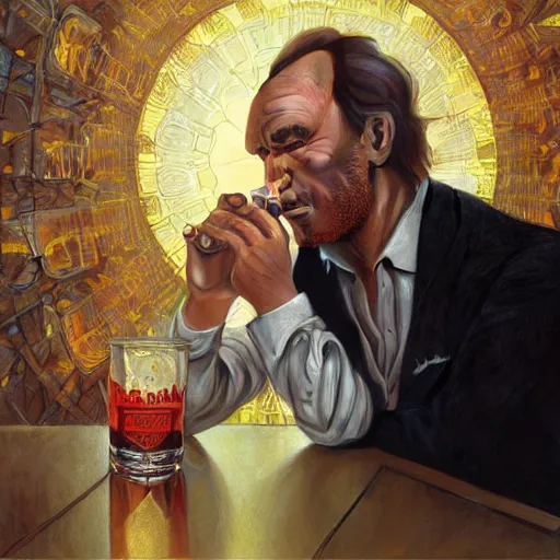 Image similar to portrait painting of tim berners lee drinking a vodka tonic, ultra realistic, concept art, intricate details, serious, highly detailed, photorealistic, octane render, 8 k, unreal engine. art by artgerm and greg rutk owski and alphonse mucha