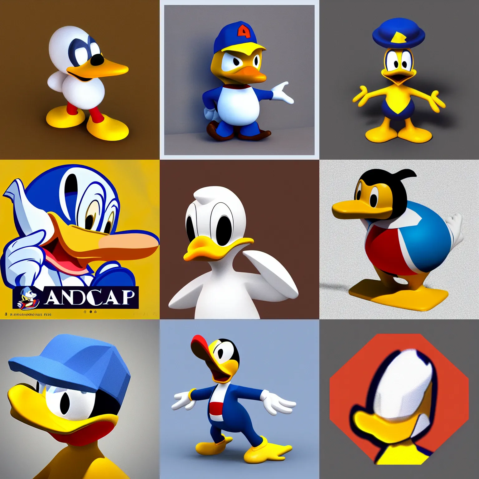 Prompt: “Donald Duck as a 3D polygon model”