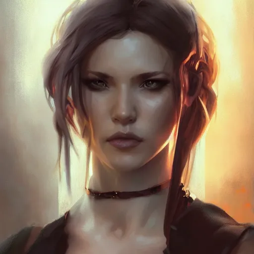 Image similar to a portrait painting of rayne from bloodrayne, by greg rutkowski, artgerm, wlop, ruan jia, krenz cushart, alphonse mucha, marble, gold, unreal engine 5