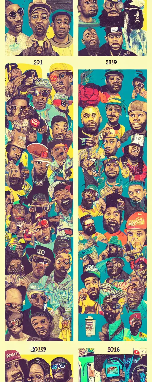 Image similar to evolution timeline from hip hop pants - aesthetic, smooth painting, each individual seeds have ultra high detailed, 4 k, illustration, comical, acrylic paint style, pencil style, torn cosmo magazine style, pop art style, ultra realistic, underrated, by mike swiderek, jorge lacera, ben lo, tyler west