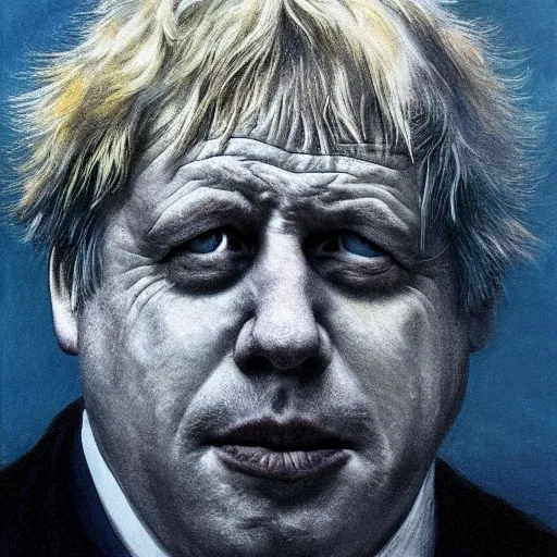 Image similar to Boris Johnson in the style of Beksinski