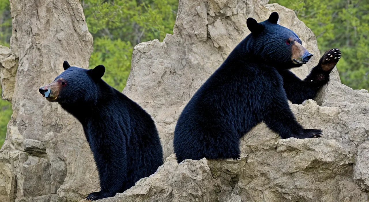 Prompt: a black bear sticks its head out the window