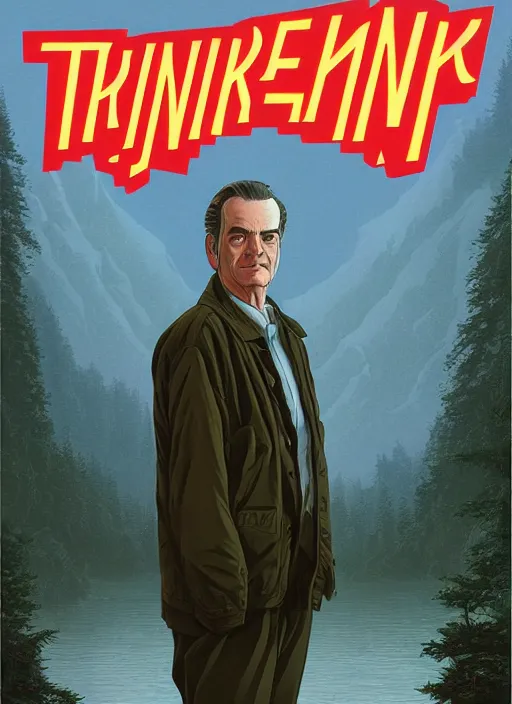 Prompt: Twin Peaks poster artwork by Michael Whelan and Tomer Hanuka, Rendering of portrait of Terrence Malick, full of details, by Makoto Shinkai and thomas kinkade, Matte painting, trending on artstation and unreal engine