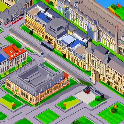 Prompt: pixel art isometric view of beauvais city in france